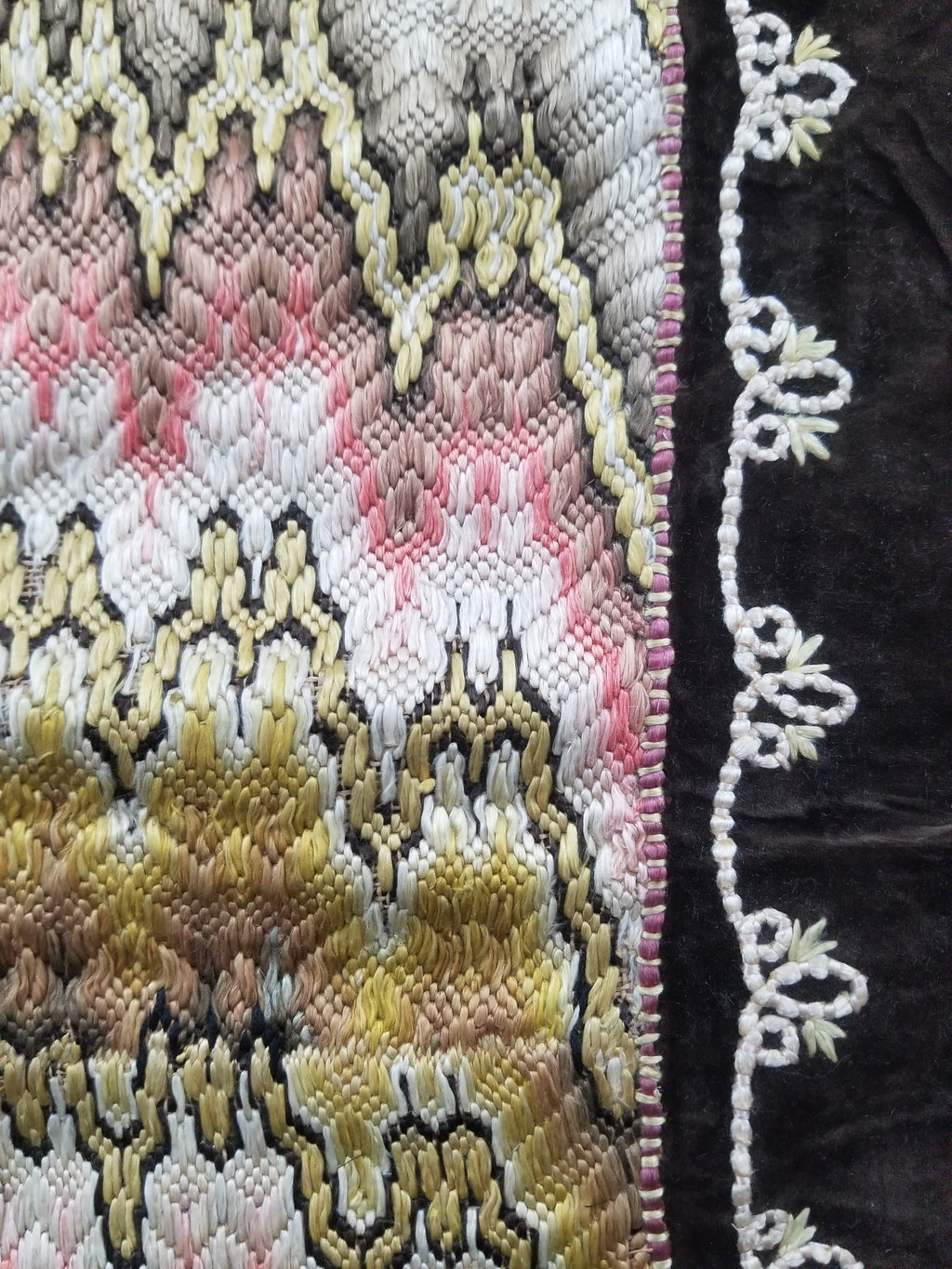 Antique Rare Italian Flame Stitch Velvet Textile Runner 312x56cm