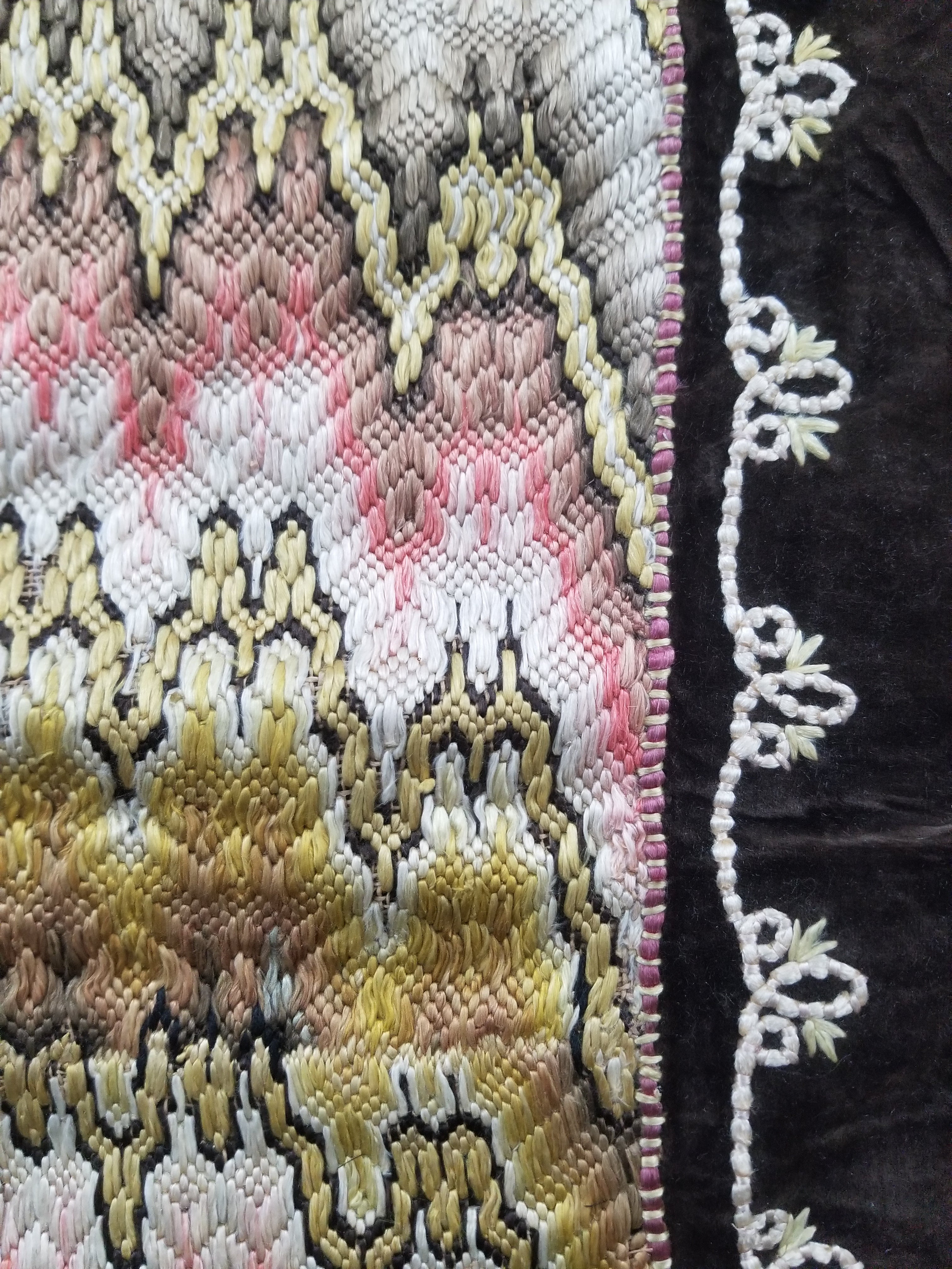 Antique Rare Italian Flame Stitch Velvet Textile Runner 312x56cm