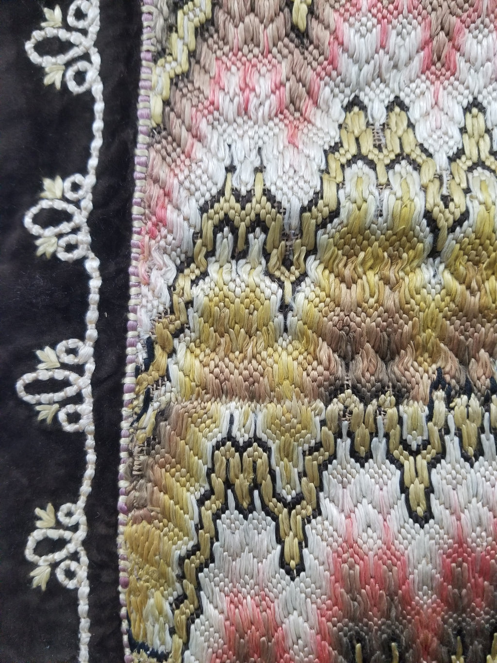 Antique Rare Italian Flame Stitch Velvet Textile Runner 312x56cm