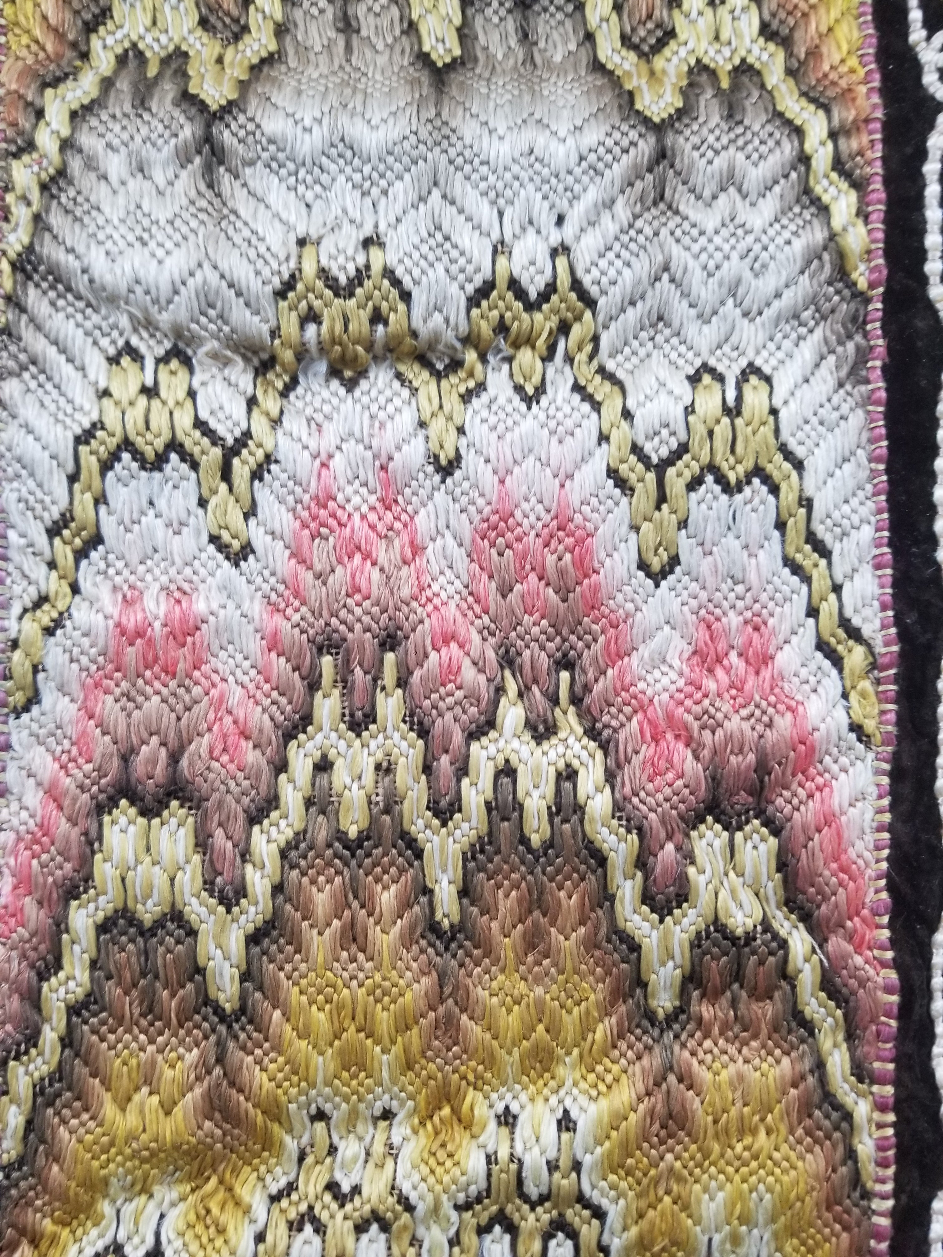 Antique Rare Italian Flame Stitch Velvet Textile Runner 312x56cm